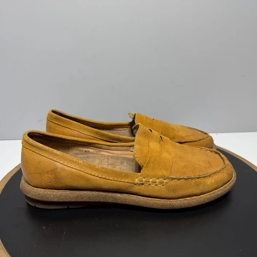 Born Suede Penny Loafer Women 9.5 Slip On‎ Mustard Yellow Casual Comfort Boho